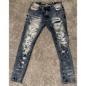 Grindhouse Denim Paint Splatter Ripped Jeans Stretch Comfort Size 36